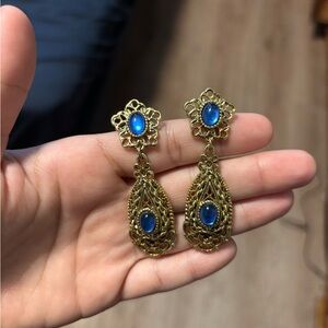 Antique Victorian Blue Pierced Dangle Earrings